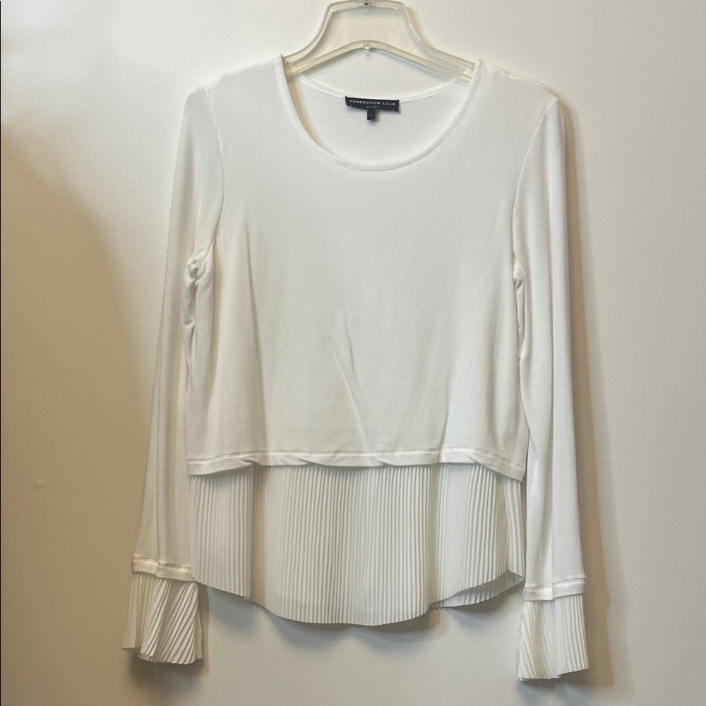 Generation Love Ivory Layered Pleat Hem Long Sleeve Top